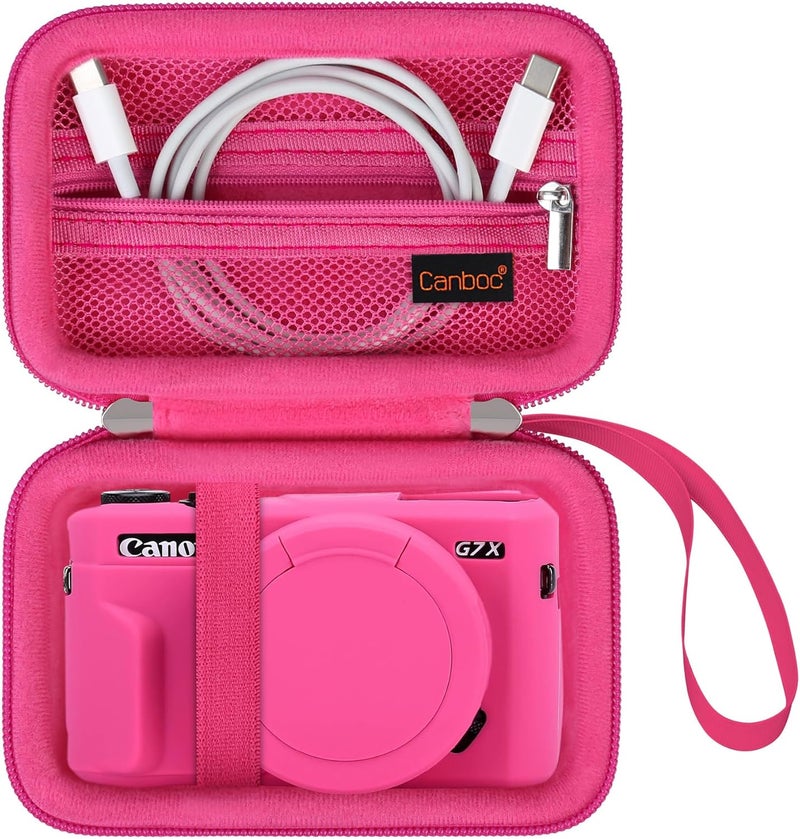 Canboc Camera Case for Canon PowerShot G7 X Mark III/ G7X Mark II Digital 4K Vlogging Camera, Point and Shoot 4K Video Camera Bag, Zipper Mesh Pocket fits USB Cable, Batteries, Rosered - Image 2